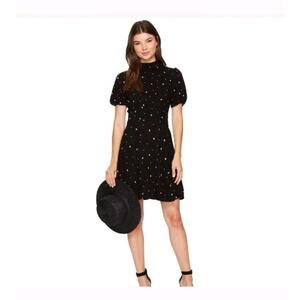 Free People Black Puff Sleeve Polka Dot Abbie Cocktail Party Mini Dress, Size 6